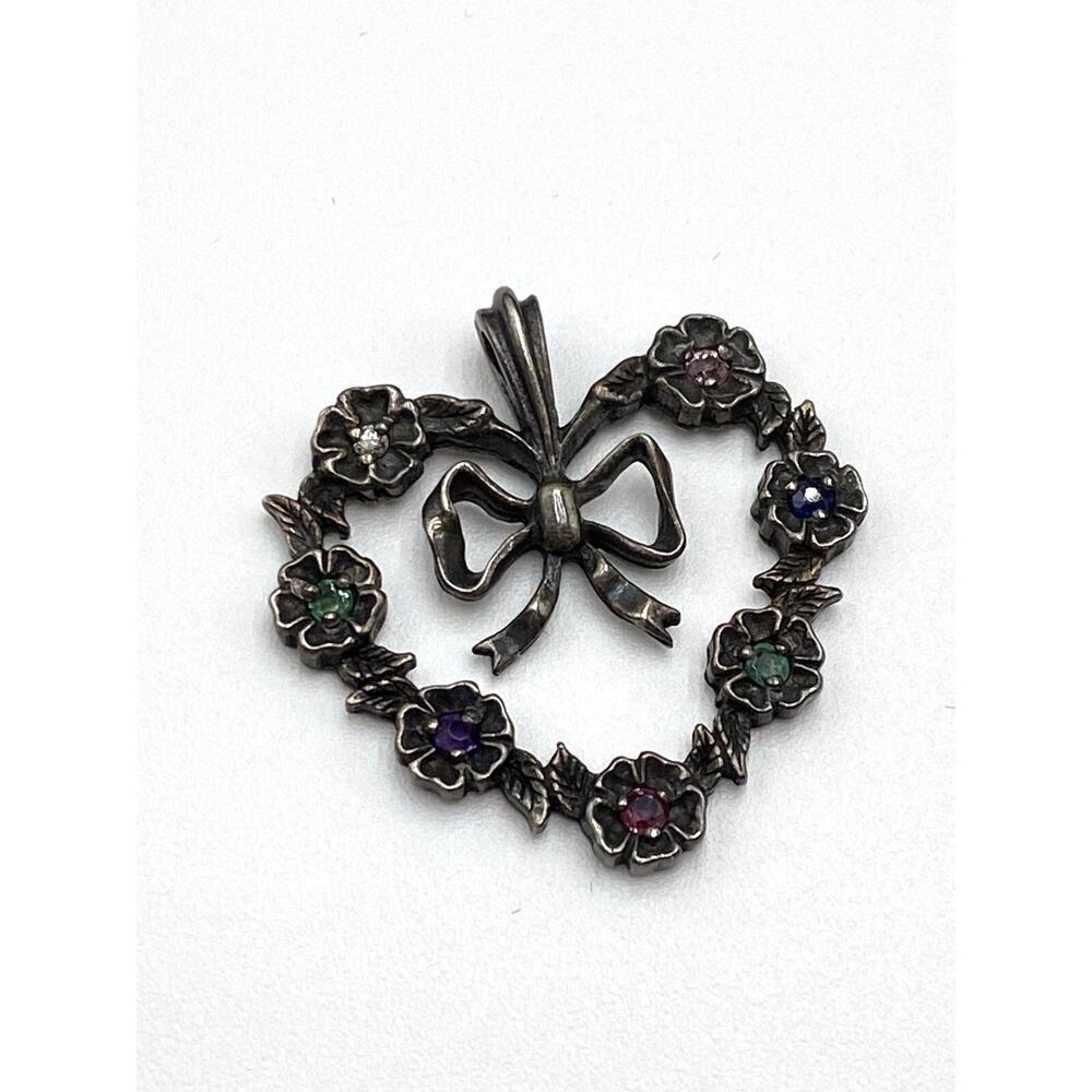 Franklin Mint Heart Pendant FM 82 Sterling Silver 925 Vintage Gemstone 4.54g
